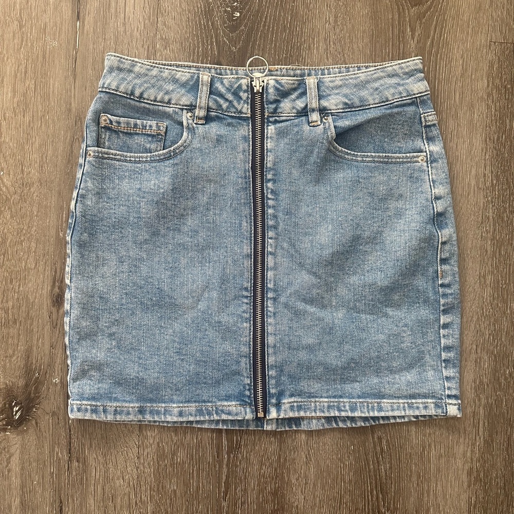 Garage Light Blue Denim Zip-Front Mini Skirt - Picture 1 of 8